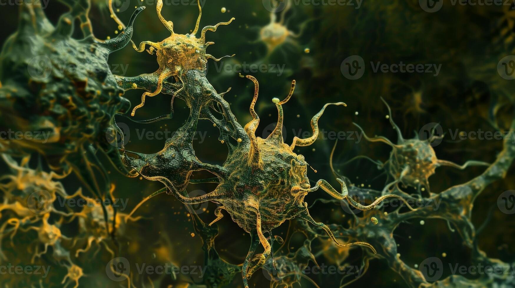 Dendritic cells displaying peptides on their surface signaling to other immune cells to take action photo