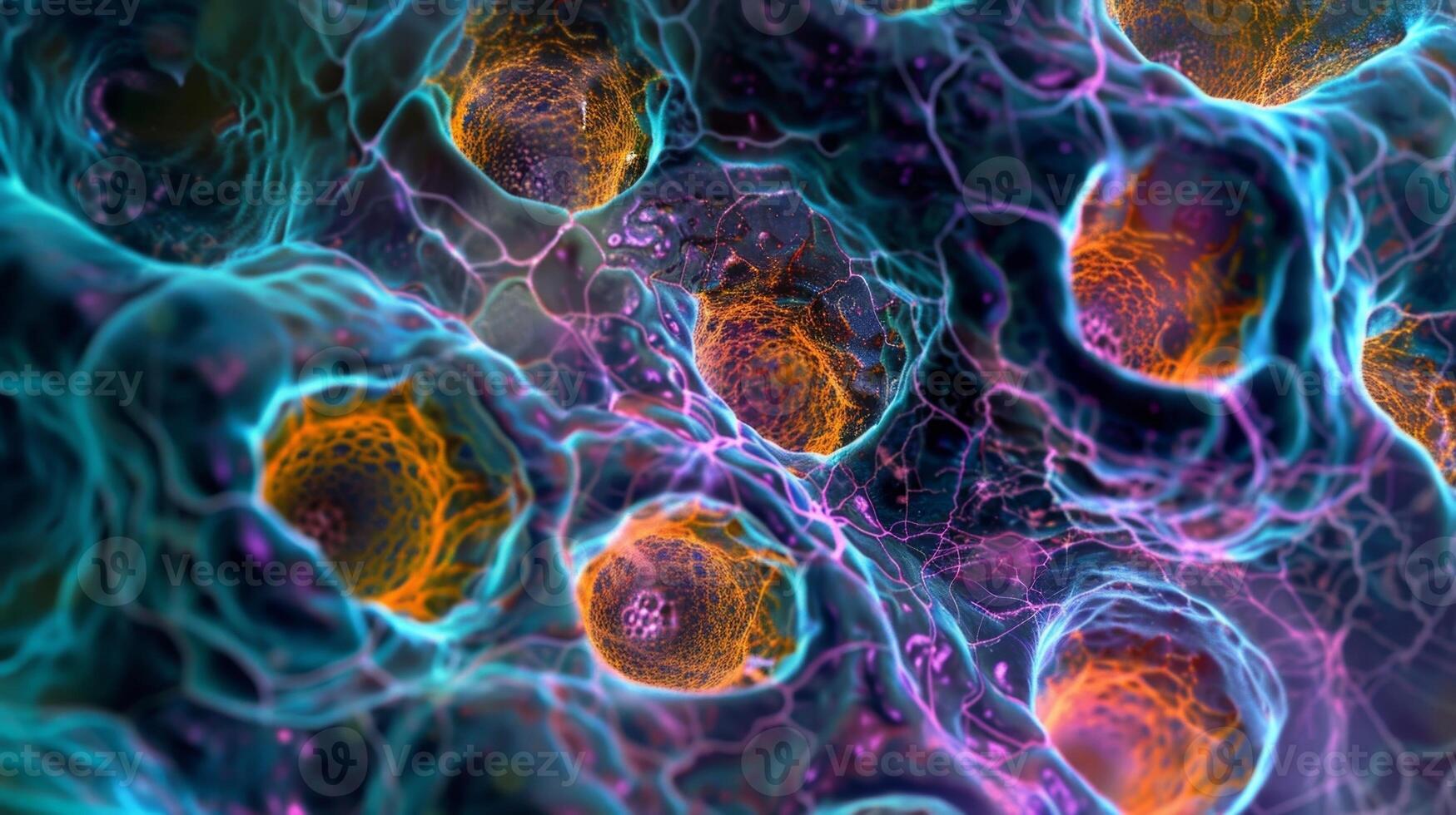 A closeup view of a stem cell niche showing specialized cells and extracellular matrix components that nurture and regulate the behavior of the stem cells photo