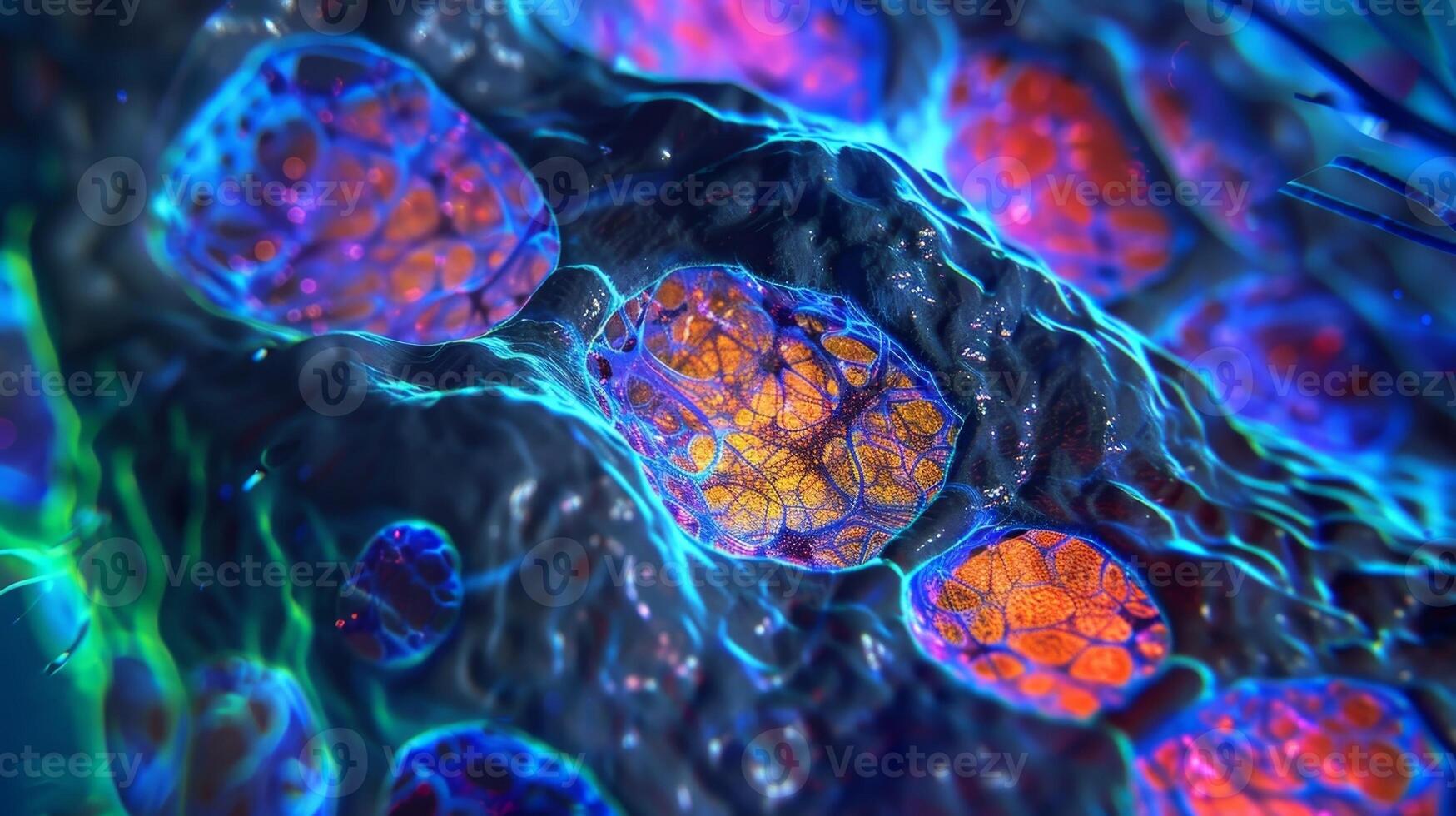 A closeup view of a stem cell niche within the liver tissue revealing the intricate network of hepatocytes and stromal cells that create the microenvironment for hepatic stem cells photo
