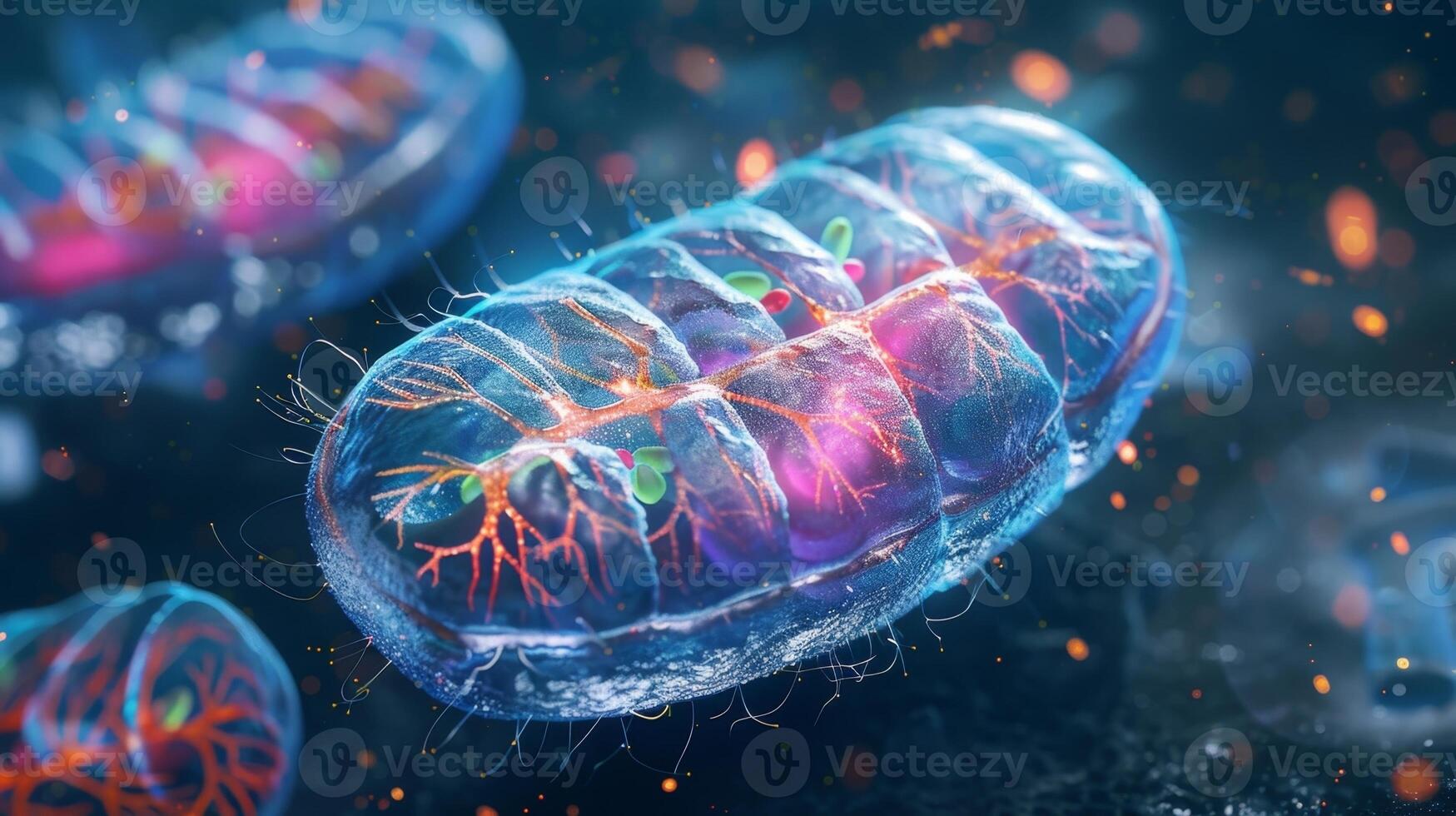 Magnified view of a crosssection of a mitochondria cell showcasing the compact circular DNA strands that make up mitochondrial DNA photo