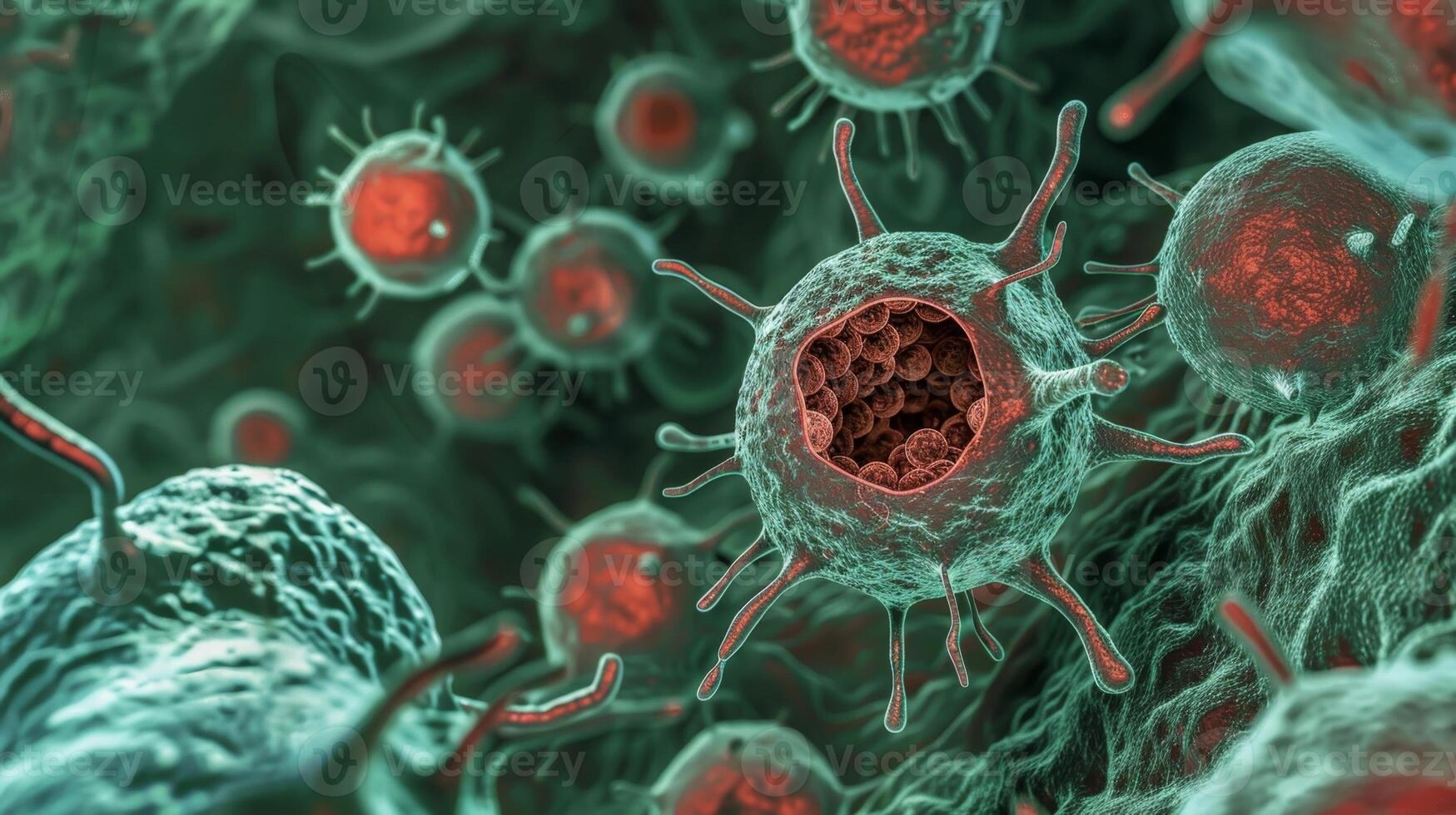The successful completion of the phagocytic process as seen by the empty phagosome and the now digested particles inside the macrophage photo