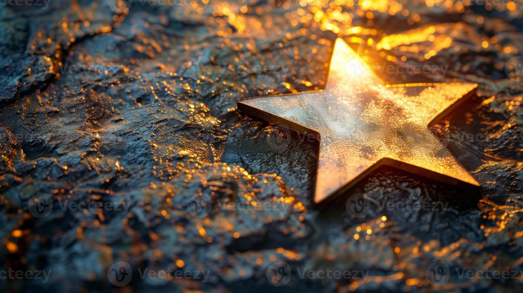 A shot of a glowing star decal on a textured surface highlighting the way the light catches on the raised edges and adds dimension to the design photo