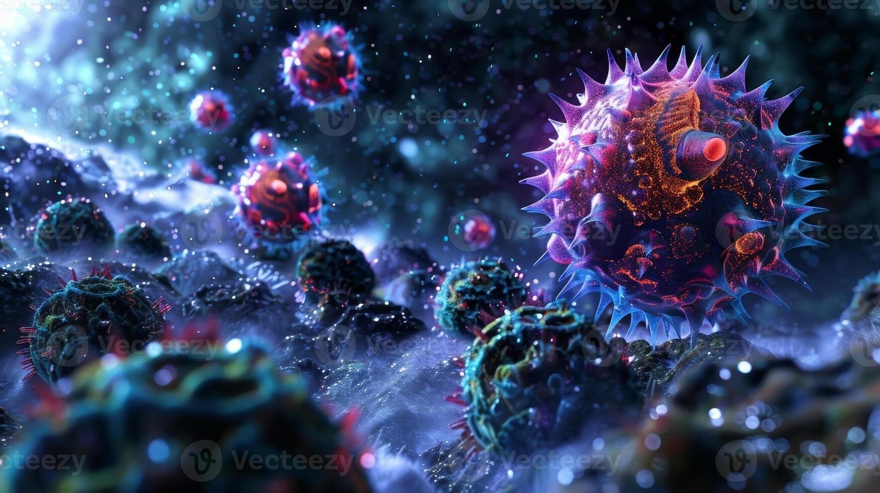 A series of Tcell receptors mounted on the surface of a Tcell resembling a weaponry system ready to combat invading pathogens photo