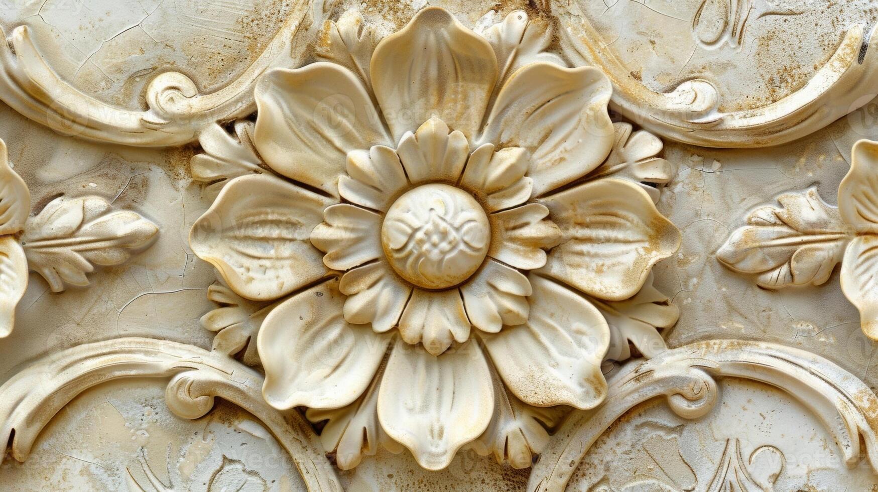 A closeup of a ceramic composite tile showcasing its intricate and delicate floral motif photo