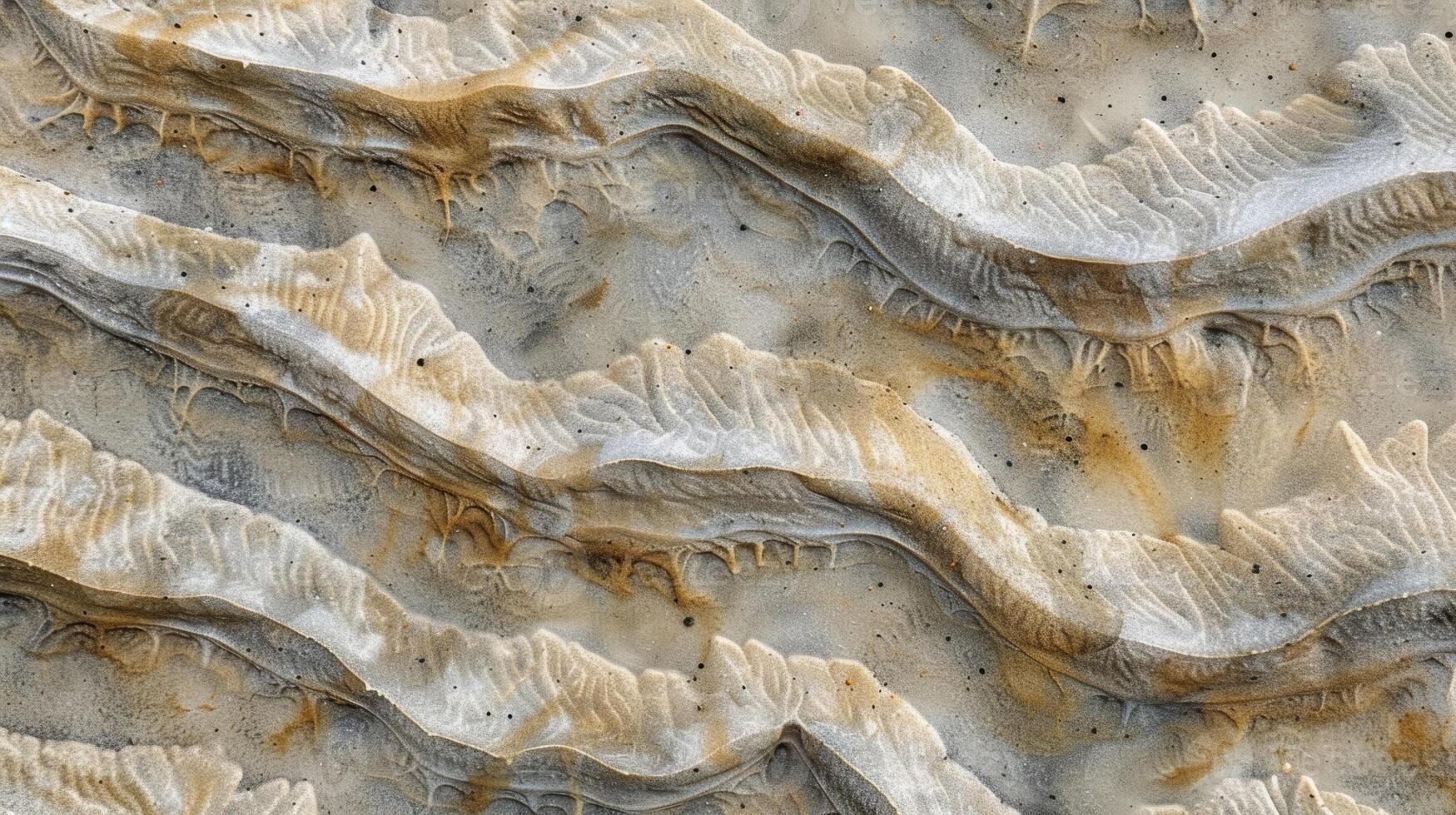 A topdown view of layers upon layers of sand forming wavy patterns reminiscent of ocean waves frozen in time photo