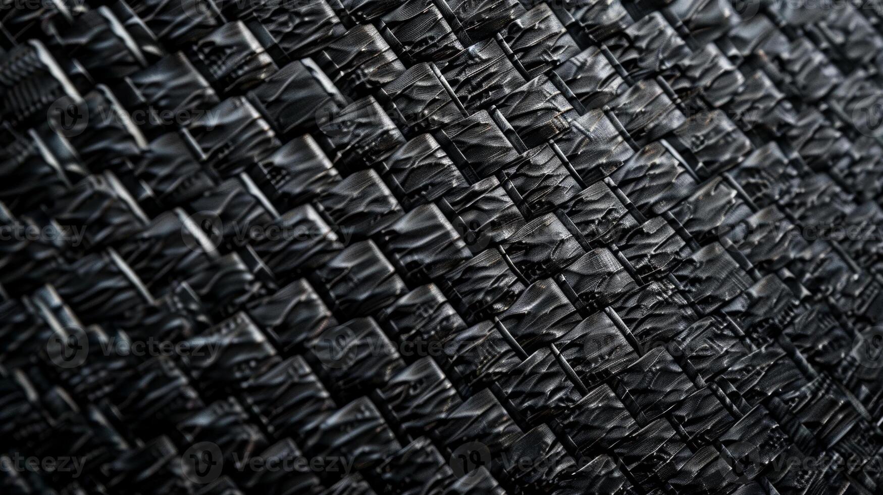 The texture of matte carbon fiber appears rugged and robust with a rough almost gritty surface. The dark woven fibers seem to form a complex pattern that adds depth and dimension t photo