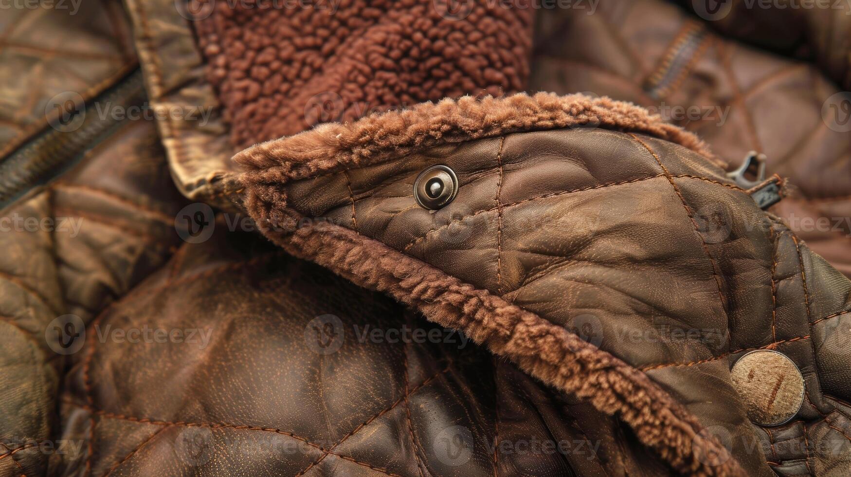 Rustic and rustic brown Sherpa lining peeking out from the cuff of a thick quilted jacket photo
