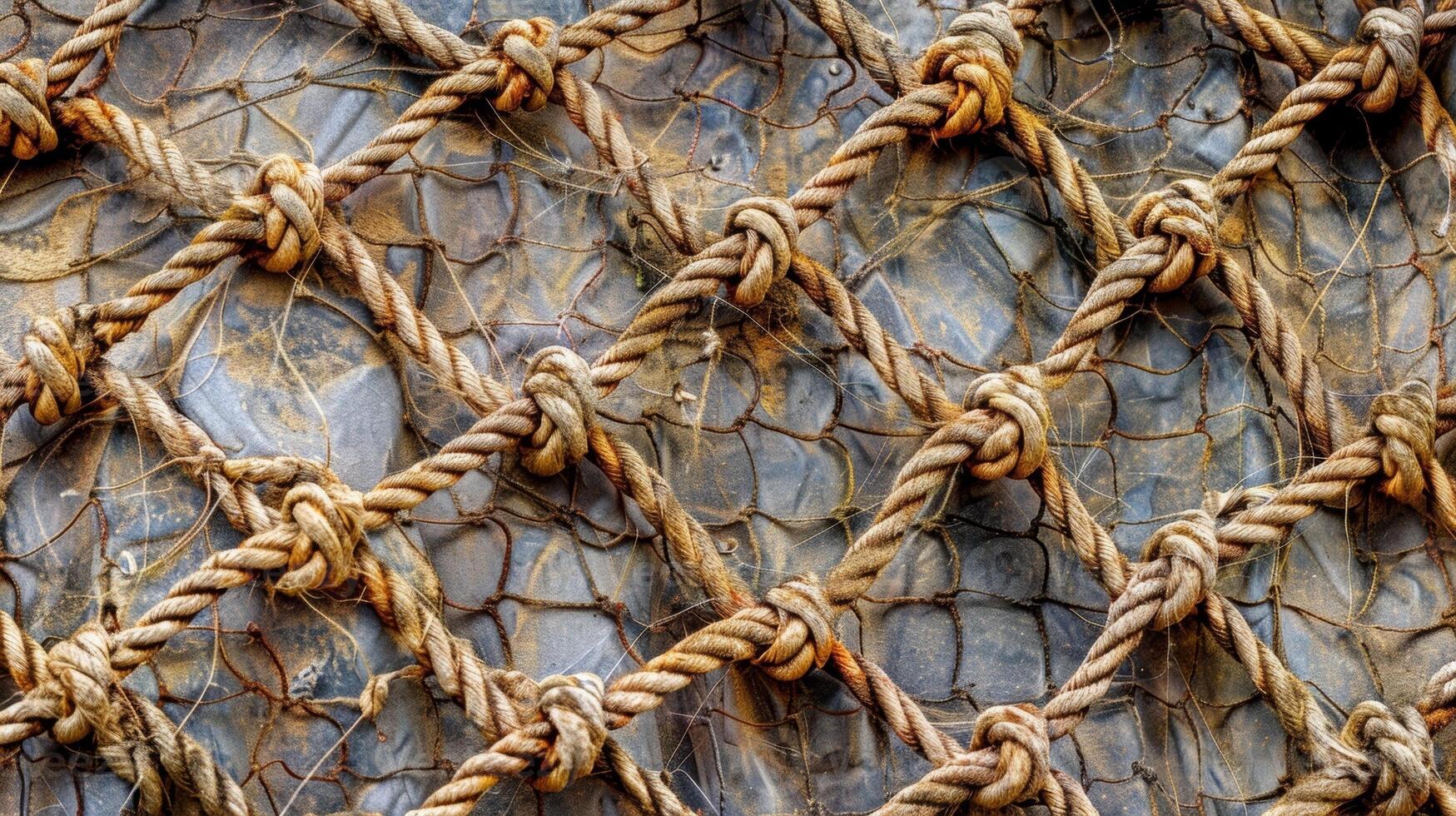 A textured background of overlapping crisscrossed fishing netting creating a weblike pattern photo