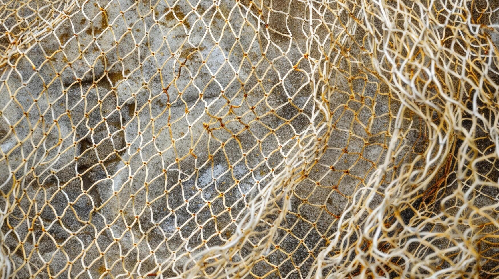 A closeup of a fishing net with small delicate holes that seem to overlap and crisscross each other photo