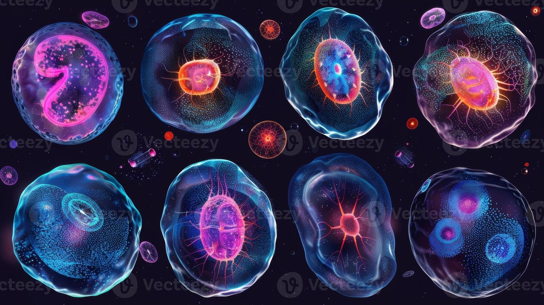 A series of images capturing the different stages of mitosis in a human cell from prophase to telophase photo