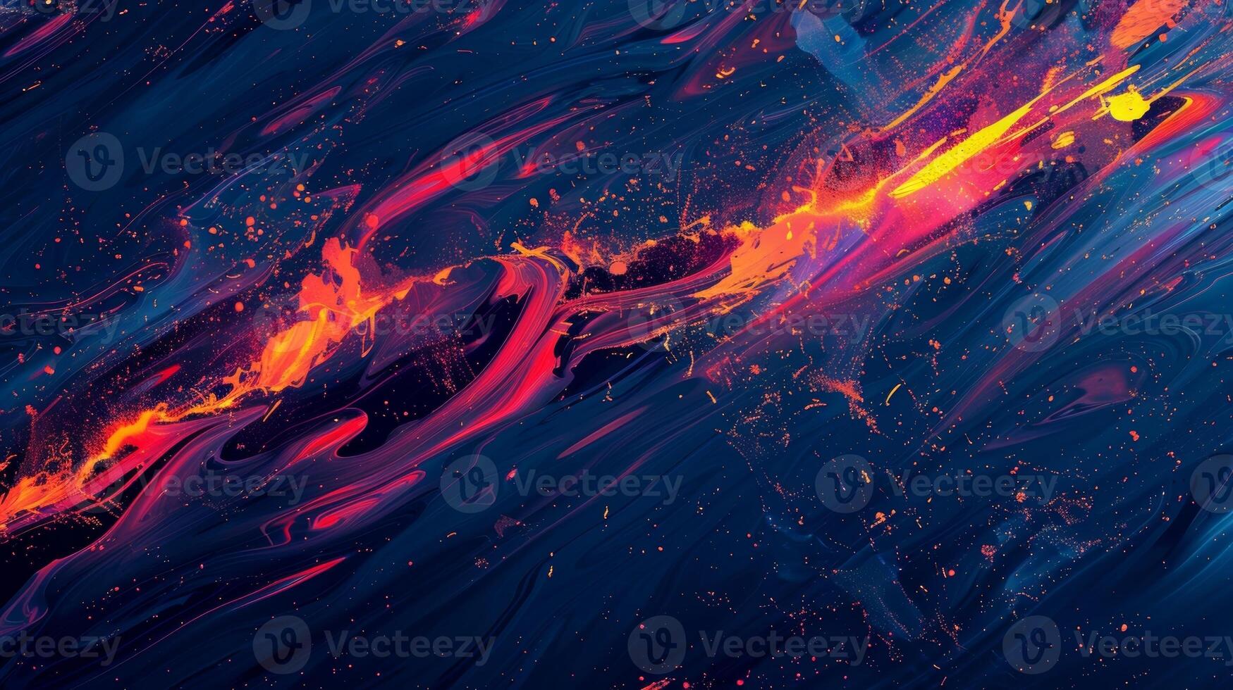 Fiery streaks of neon red and orange burst out from a deep blue background giving off an intense yet captivating texture photo