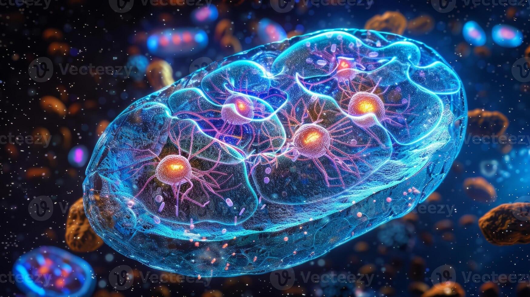 A threedimensional reconstruction of a cell highlighting the location and arrangement of mitochondria in relation to other organelles photo