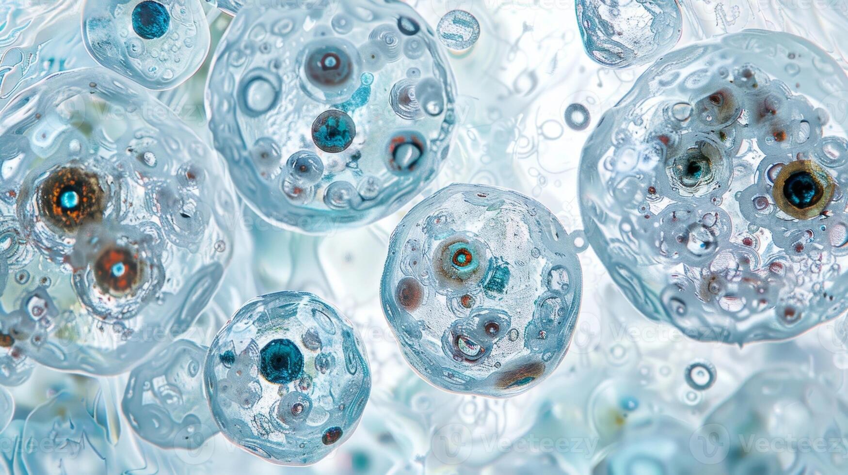 An intricate pattern of stem cells undergoing differentiation into white cells to fight photo