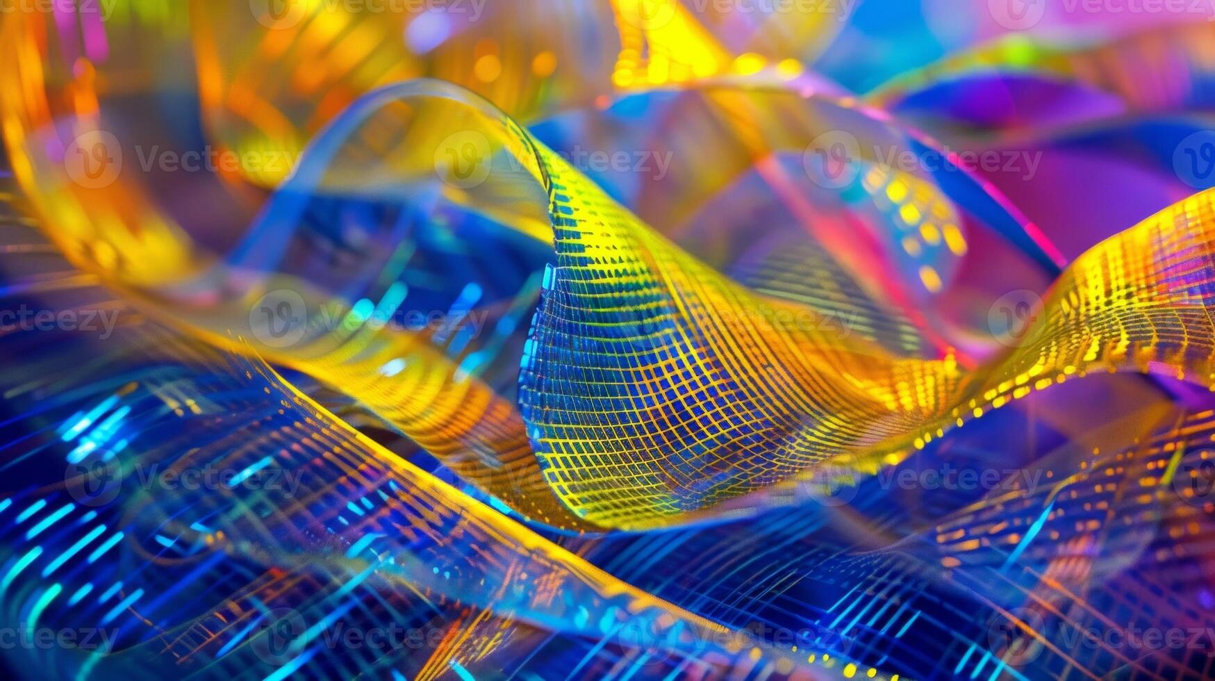 Sizzling lines of neon yellow and blue intersect and overlap creating a mesmerizing mazelike texture photo