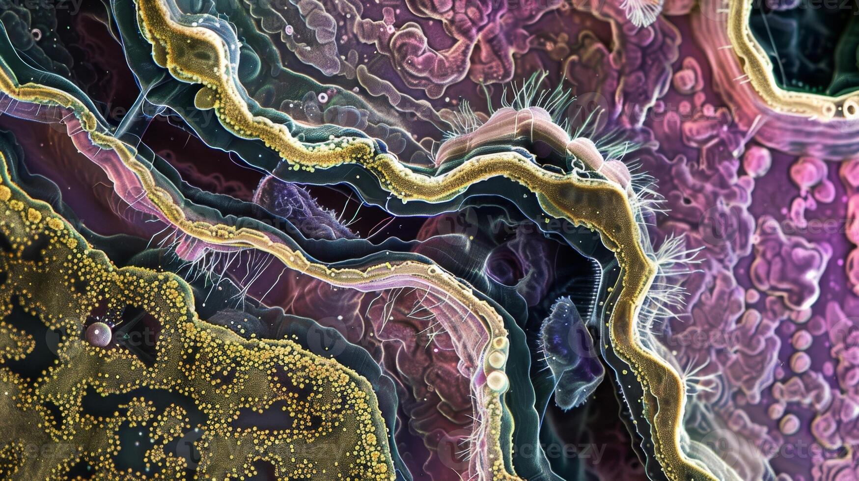 Crosssection of small intestine with villi and their intricate network of and lymph vessels photo