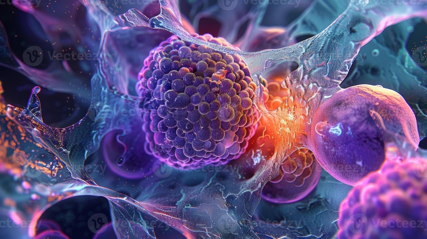 An isolated beta cell in the pancreas showing its intricate cellular structure and organelles photo