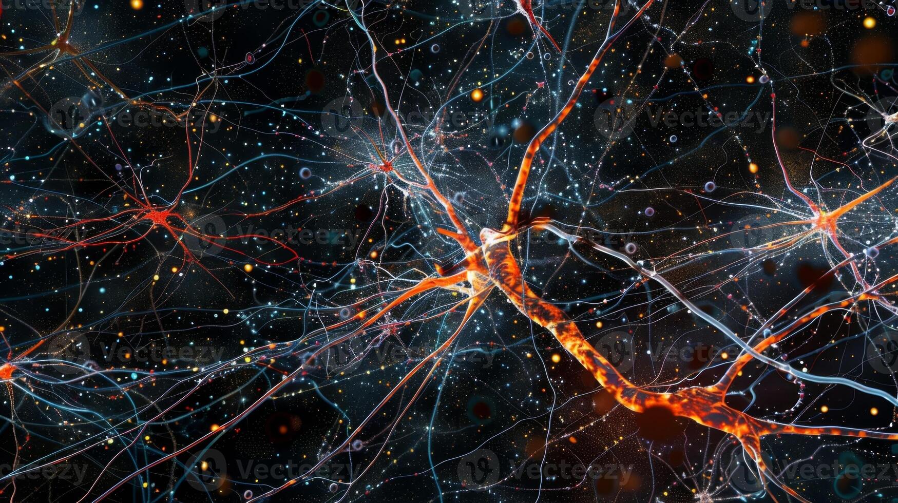 An intricate lattice of neural pathways transporting information throughout the brain photo
