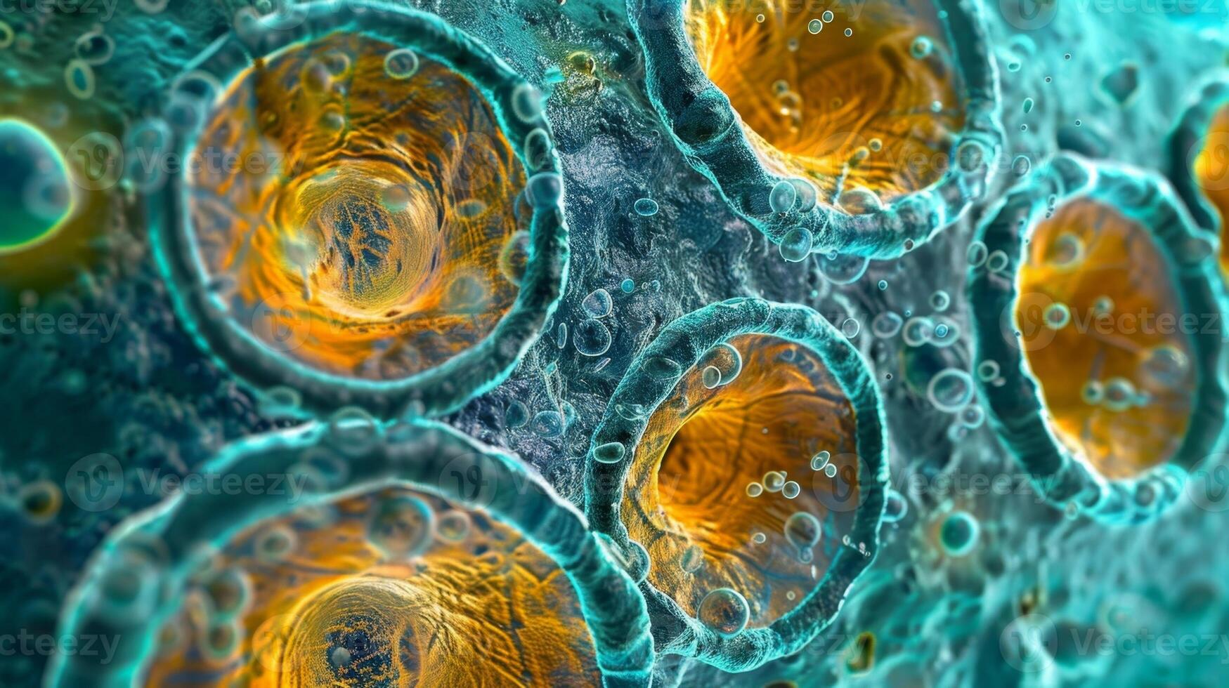 A of cells each with their unique shape and size seen under high magnification using a light microscope photo