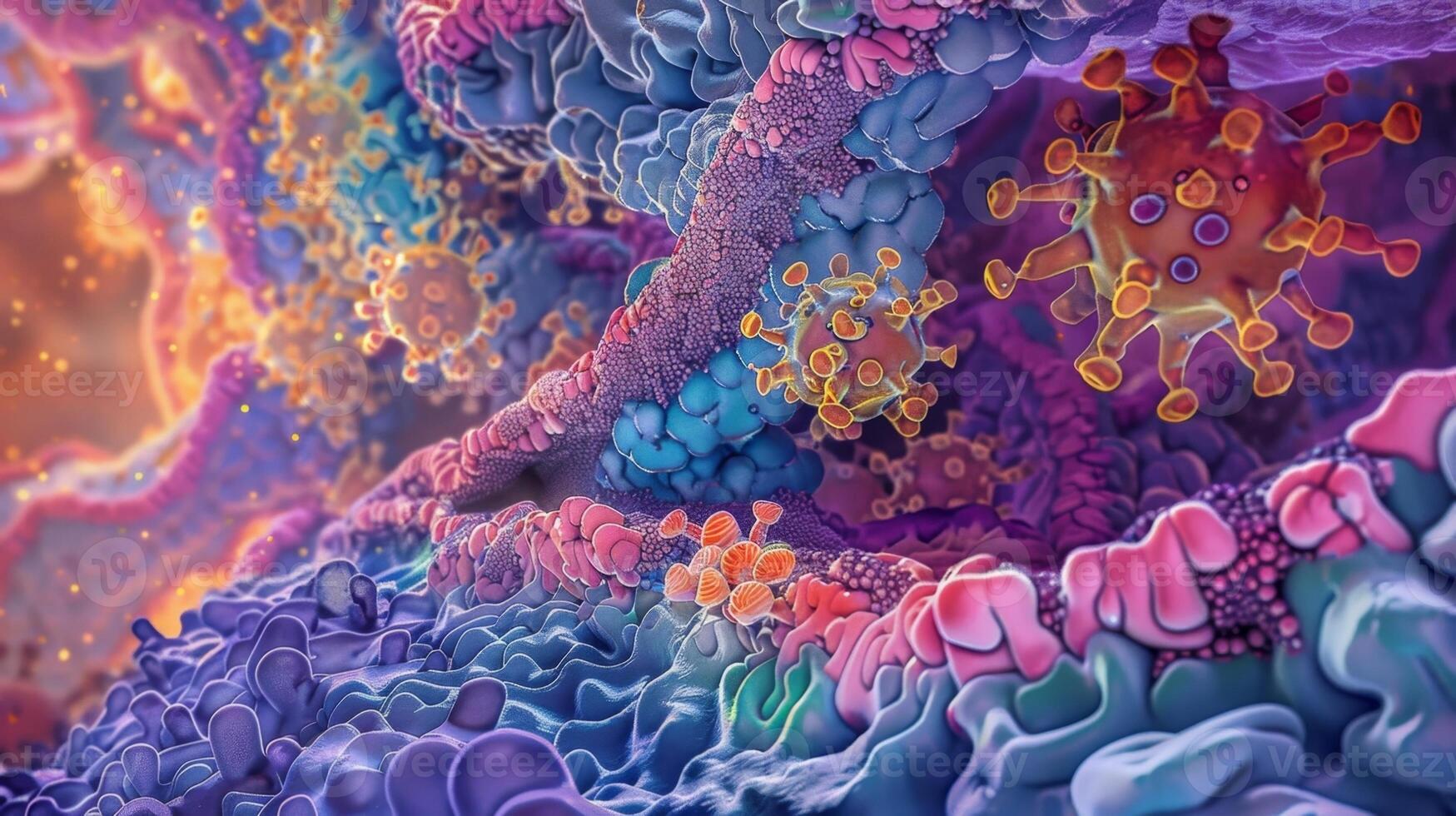 Detailed view of a taste receptor cell with its cell membrane riddled with channels and receptors for taste molecules photo