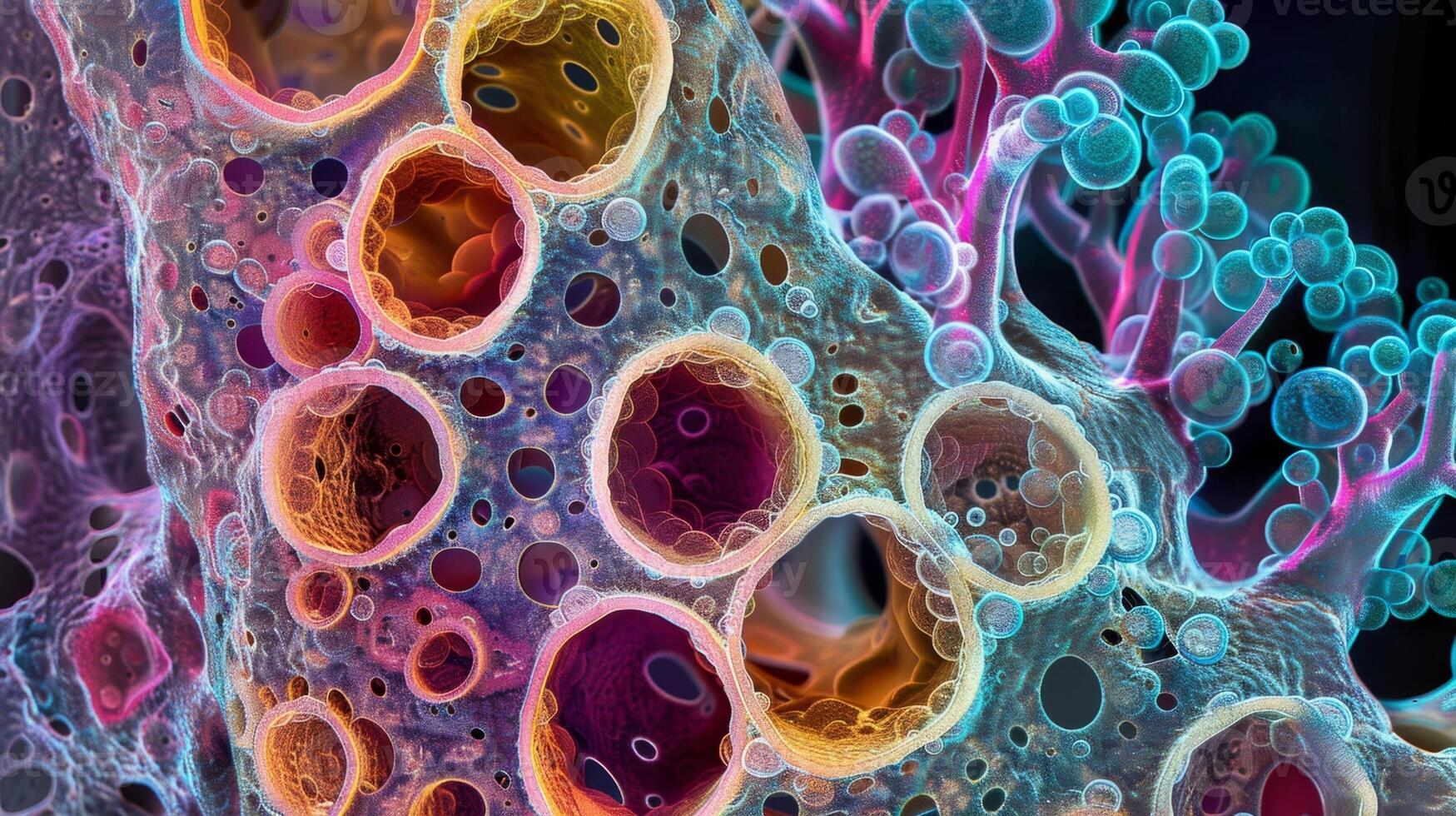A highly magnified view of the cortical granules tiny vesicles present in the cytoplasm of the ovum that aid in preventing multiple fertilizations photo