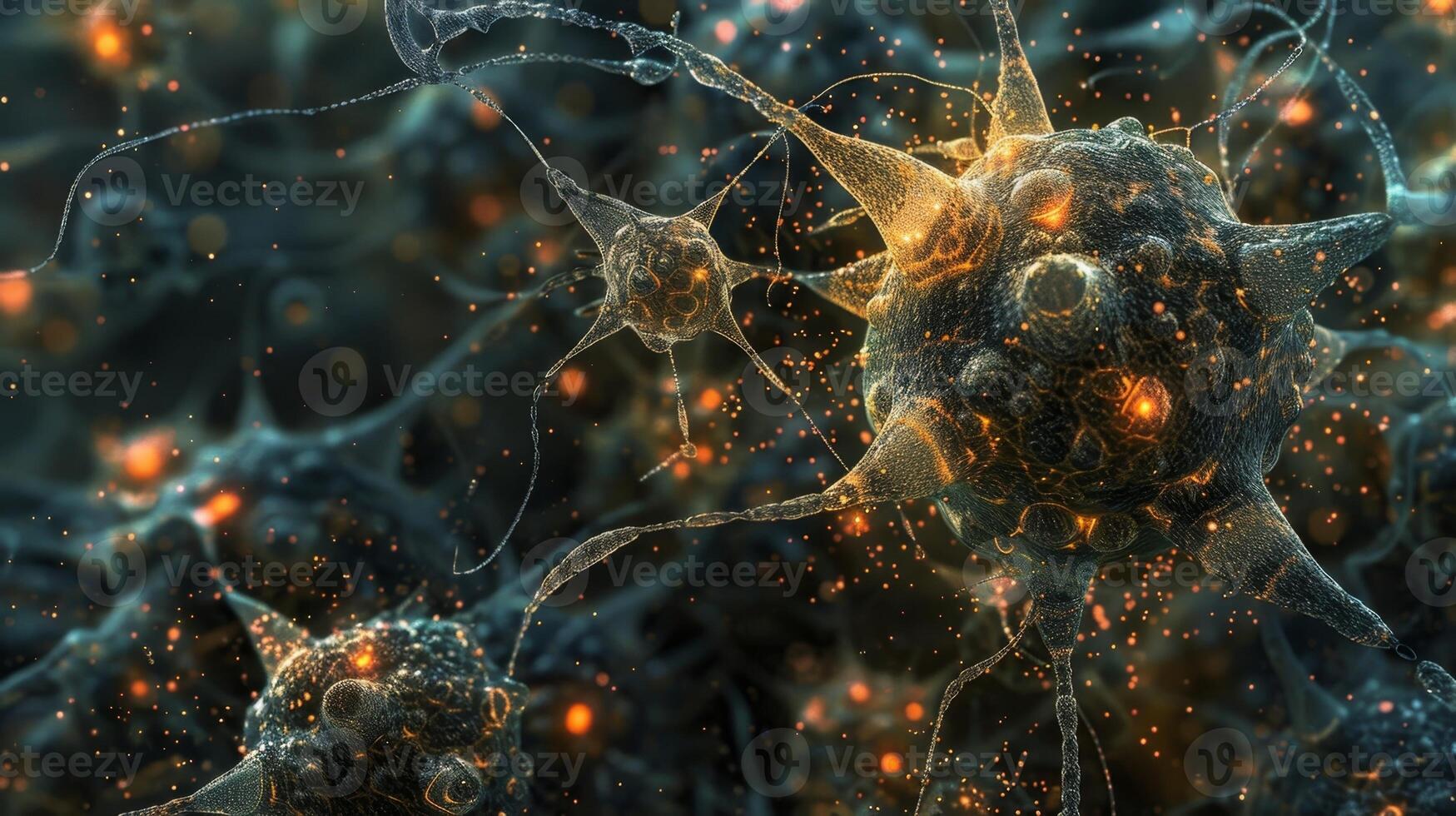An intricate network of endocrine cells connected by a complex system of ducts and actively releasing hormones photo