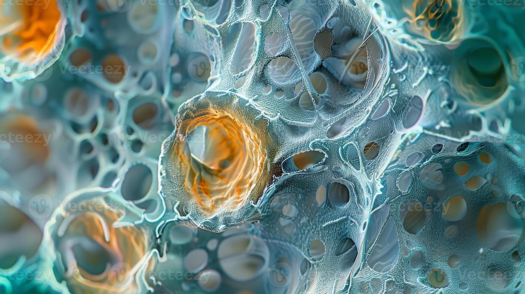 An upclose view of chondrocytes in the cartilage revealing their ovalshaped nuclei and pale blue cytoplasm photo