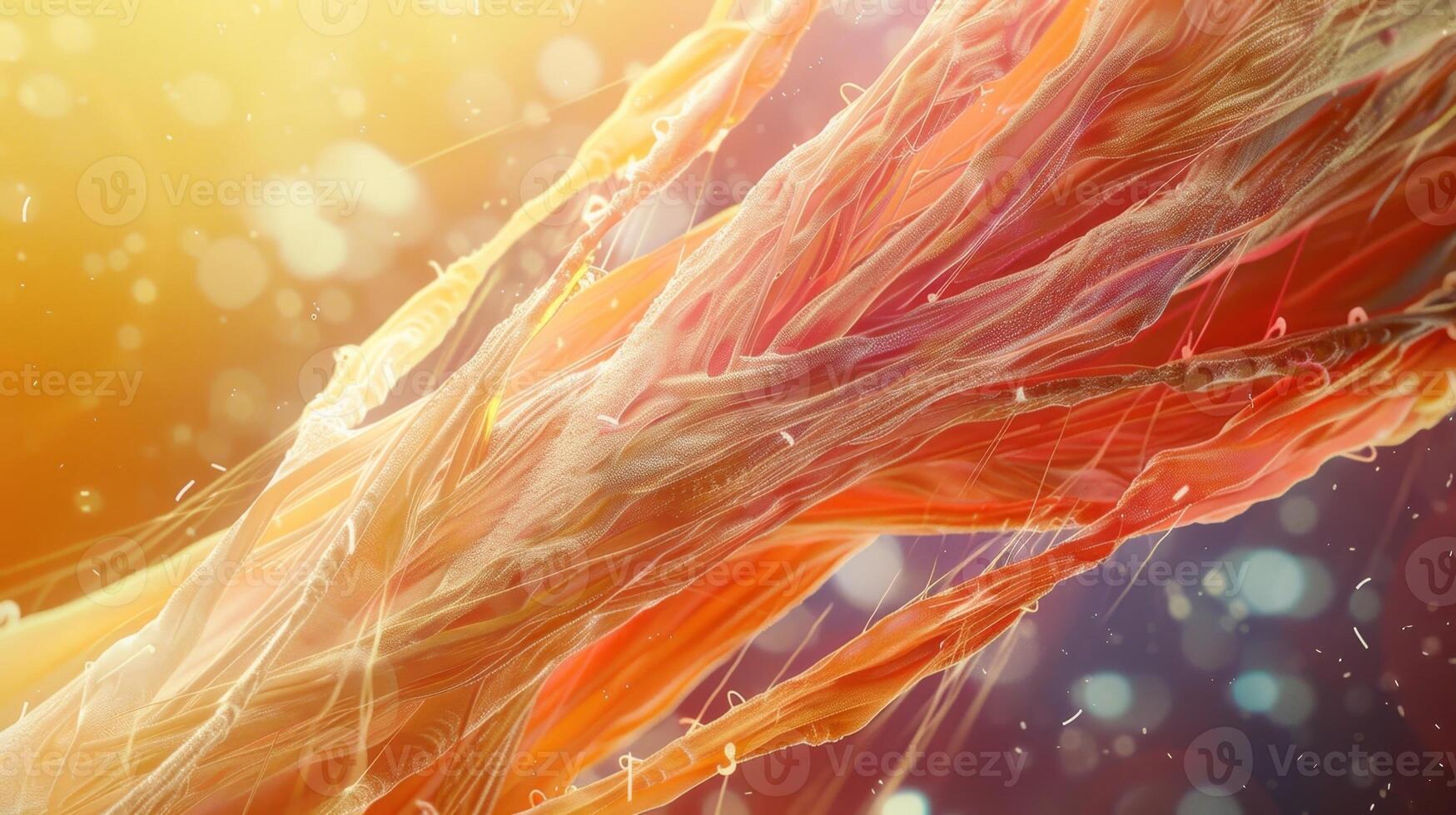 A view of a muscle fiber in the relaxed state with the thin filaments held in place by tropomyosin and troponin proteins photo