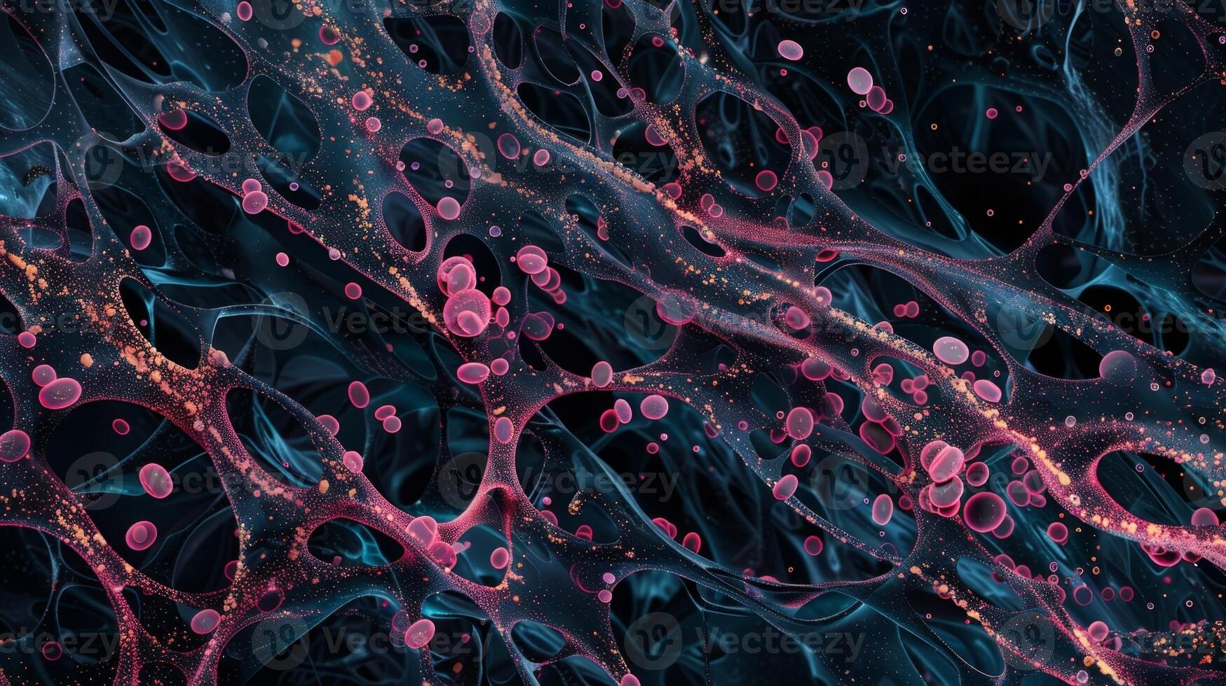 Thin section of adipose tissue revealing the intricate network of extracellular matrix that supports and contains the adipocytes photo