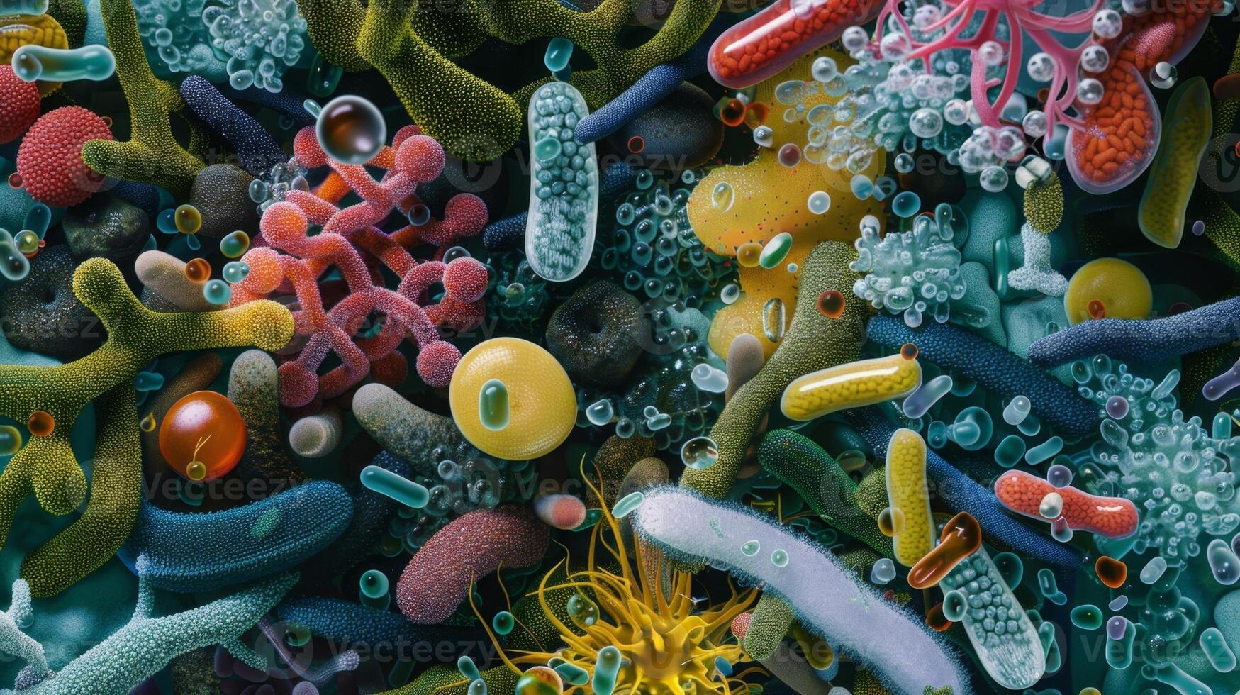 A peek into the diverse world of gut microbiota with different types of beneficial and harmful bacteria coexisting photo
