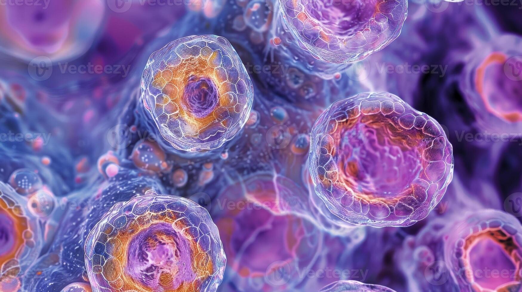 A crosssection of a thyroid follicle revealing numerous spherical cells filled with thyroglobulin the precursor to hormone production photo