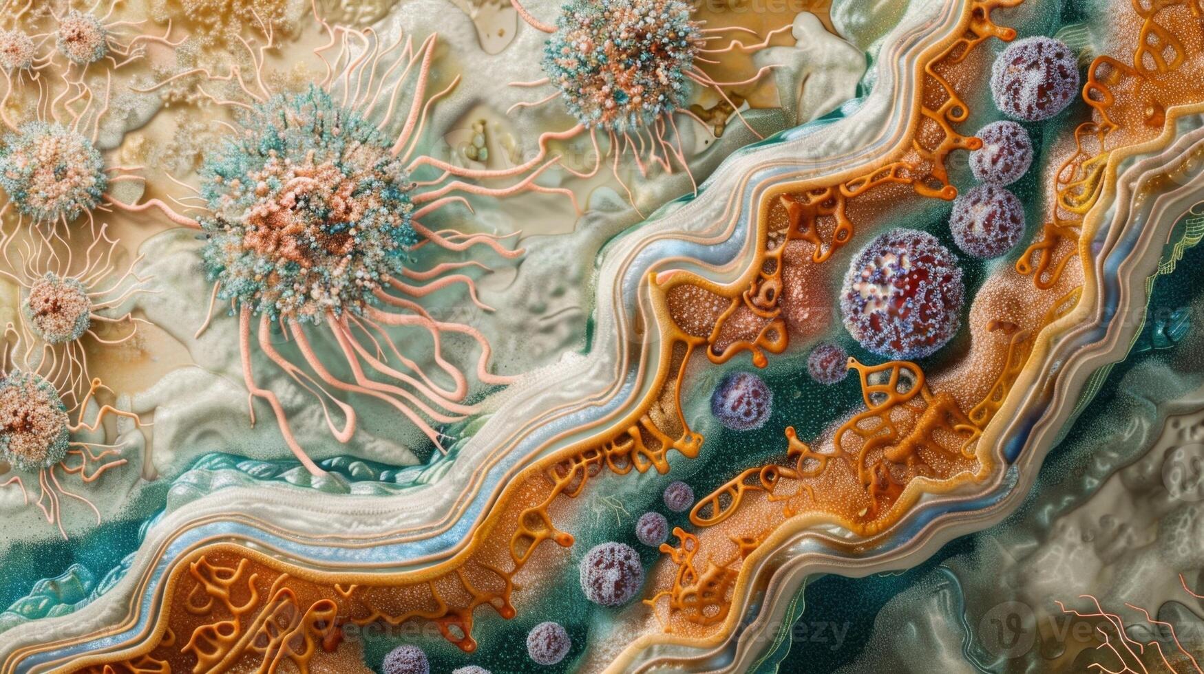 A crosssection of the digestive tract showing mast cells releasing histamine in response to ingested allergens photo