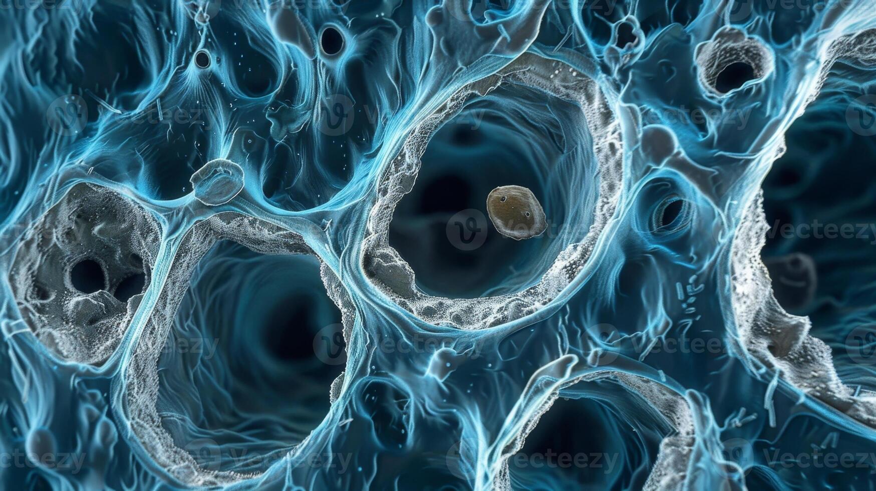 Scanning electron microscopy image of nuclear pores showcasing their distinct positioning and organization on the nuclear envelope photo