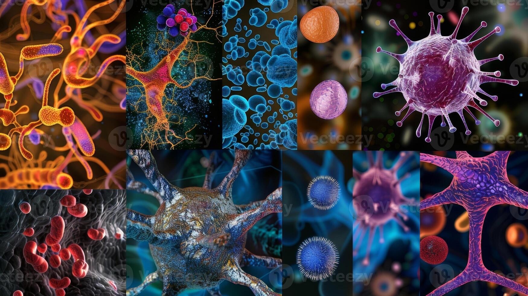 Collage of lymph node images showcasing the variety of immune cells present including plasma cells natural killer cells and memory T cells photo