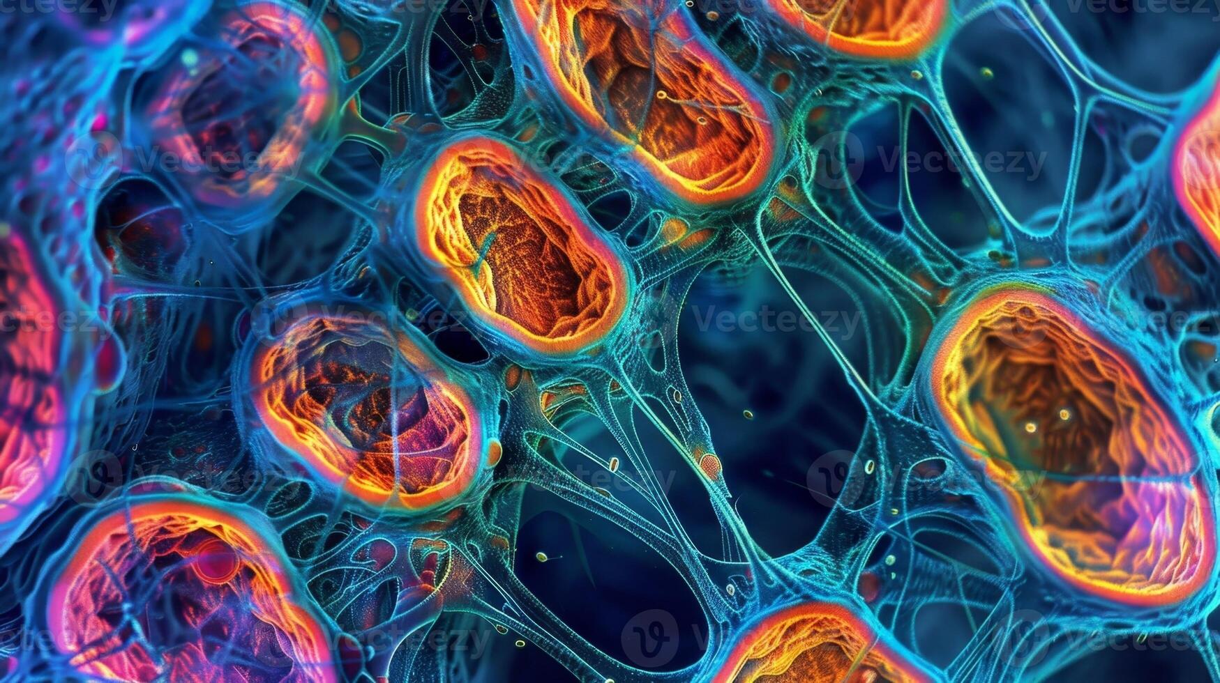 An electron microscope image of the Golgi apparatus revealing its precise organization and distinct compartments for protein synthesis and modification photo