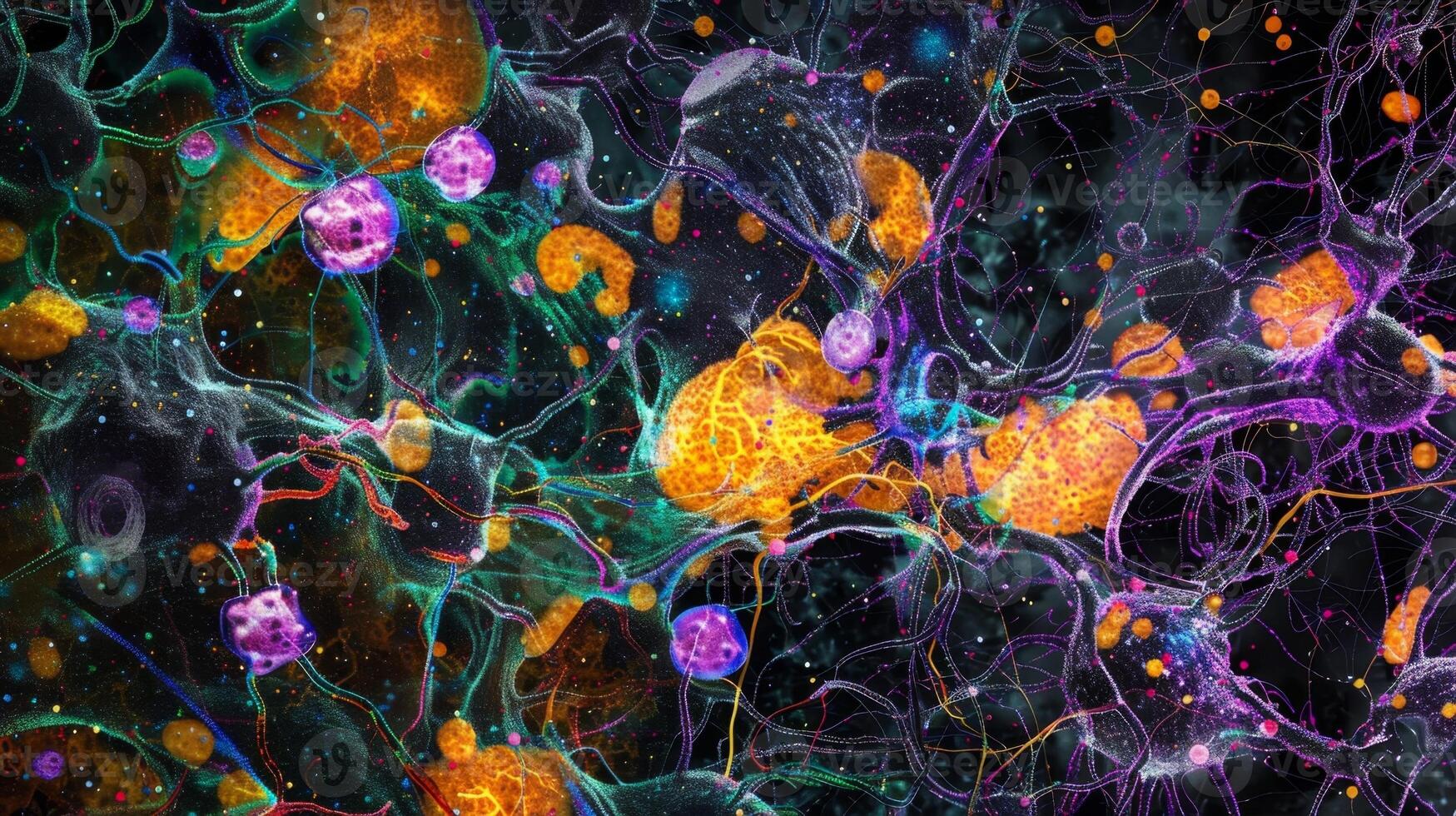 An illustration of a neural stem cell niche depicting the specialized microenvironment composed of astrocytes vessels and extracellular matrix molecules that maintain and guide th photo