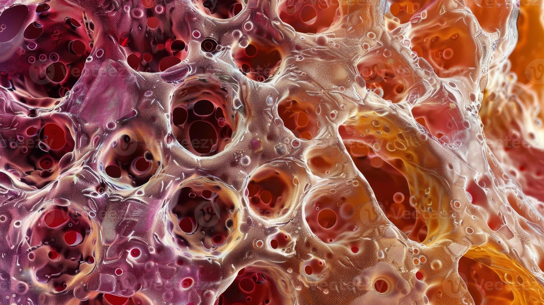 Microscopic view of the bone marrow vasculature which supplies necessary nutrients and oxygen for the growth and maturation of red cells photo
