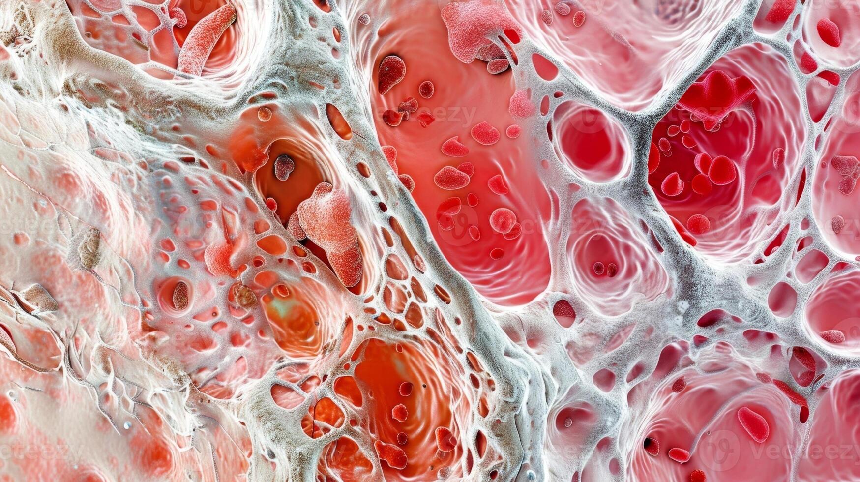 A section of bone marrow tissue revealing a high density of erythrocytes and the central role of the bone marrow in red cell production photo