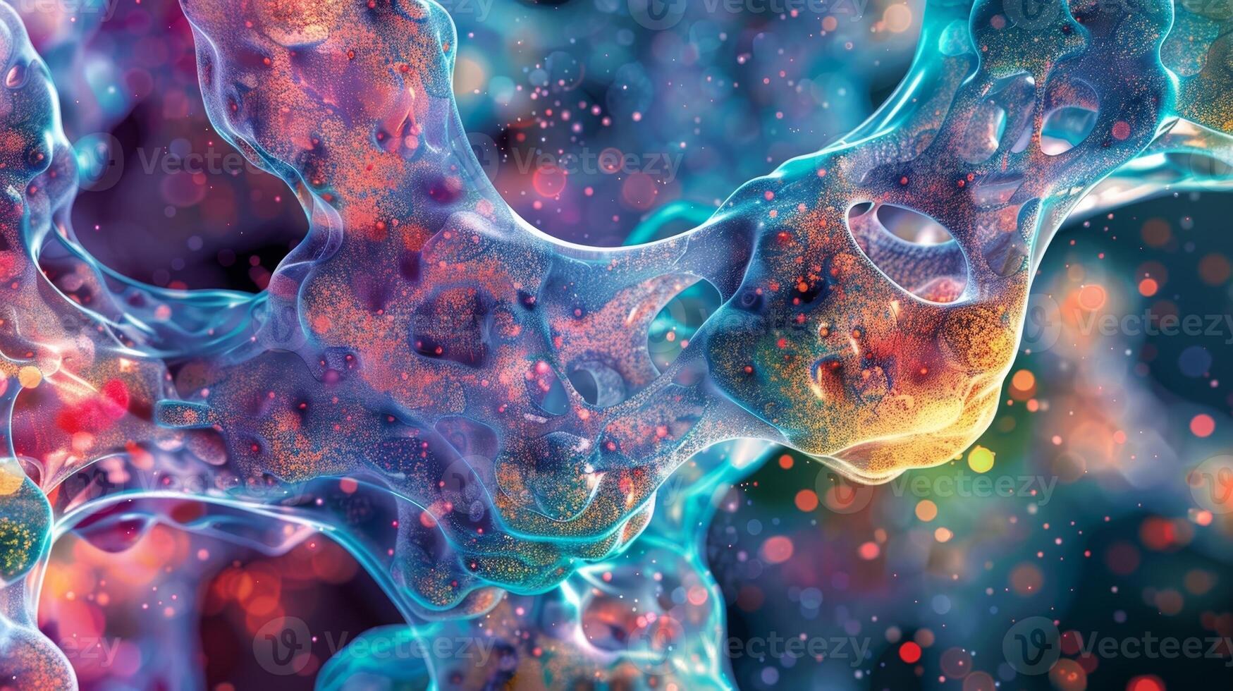 An artistic representation of synovial cells with vibrant colors highlighting their vital role in joint lubrication and protection photo