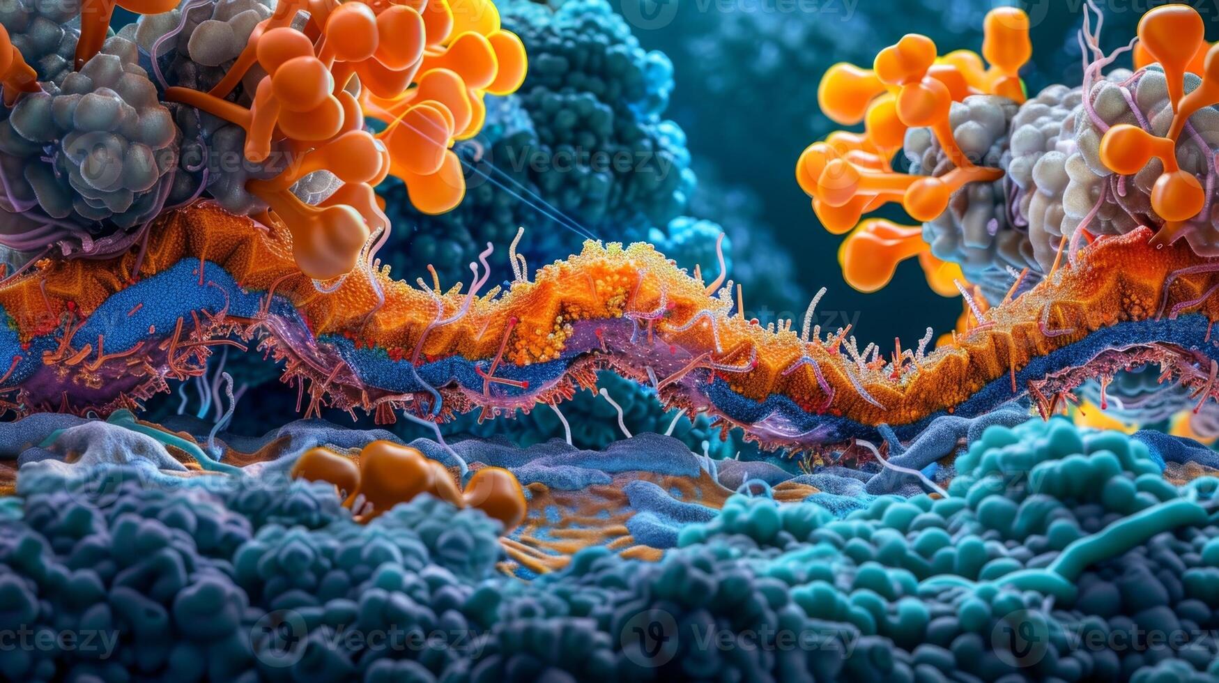 A transmission electron microscopy image revealing the intricate details of a membrane receptor embedded within the phospholipid bilayer photo