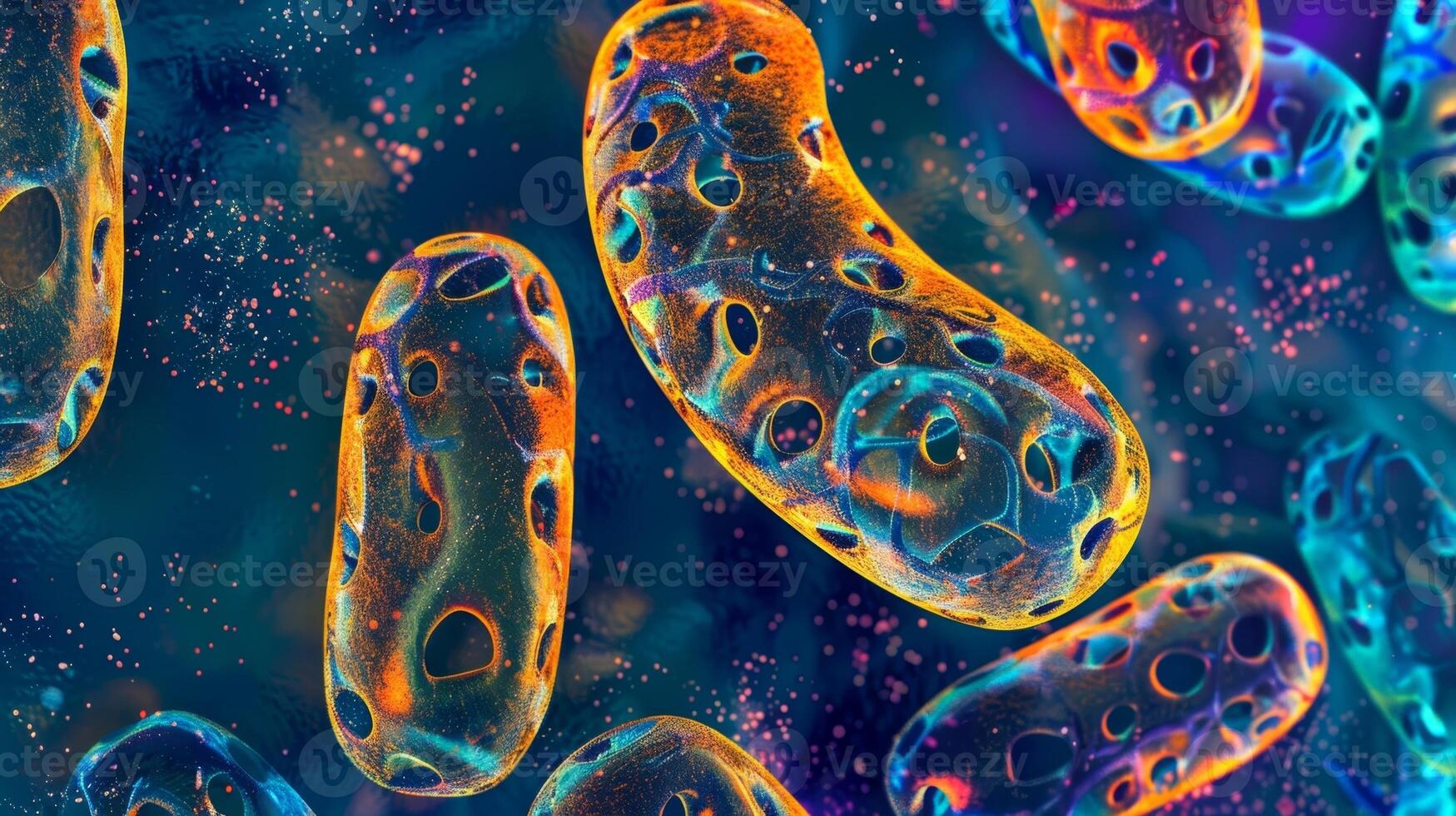 Microscopic view of the inner mitochondrial membrane with proton pumps concentrated in certain regions photo