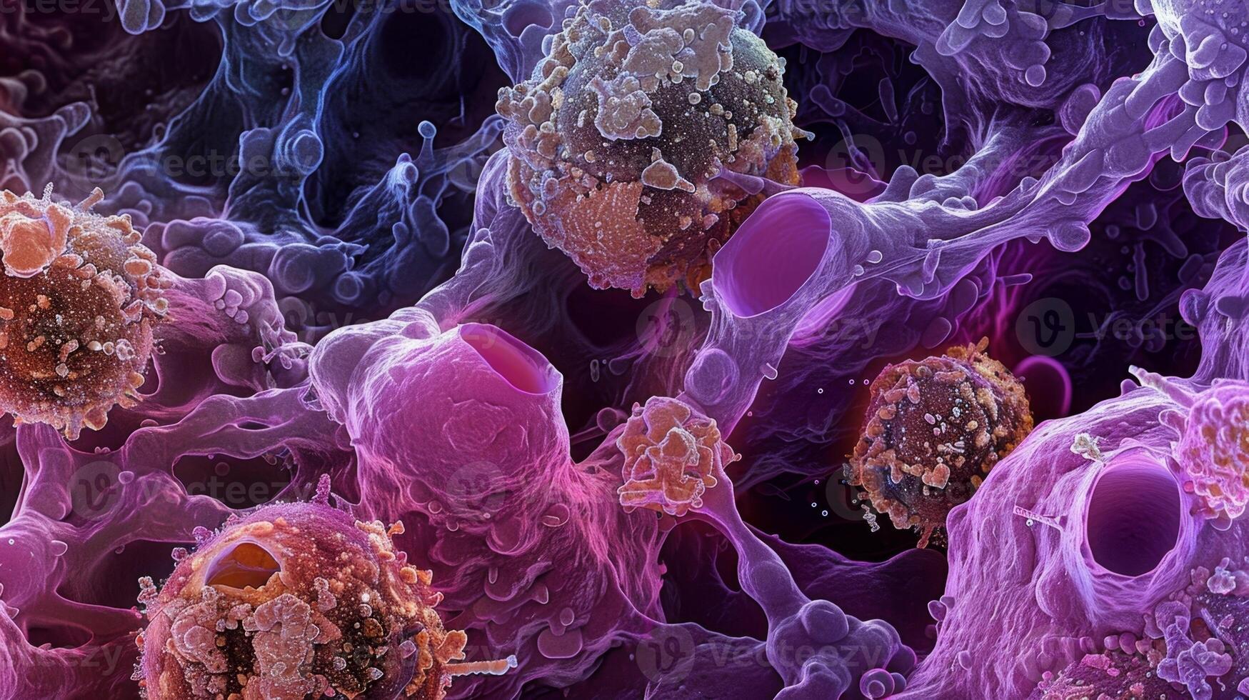 Electron micrograph of apoptotic cells showing the formation of membranebound apoptotic bodies a hallmark of programmed cell death photo