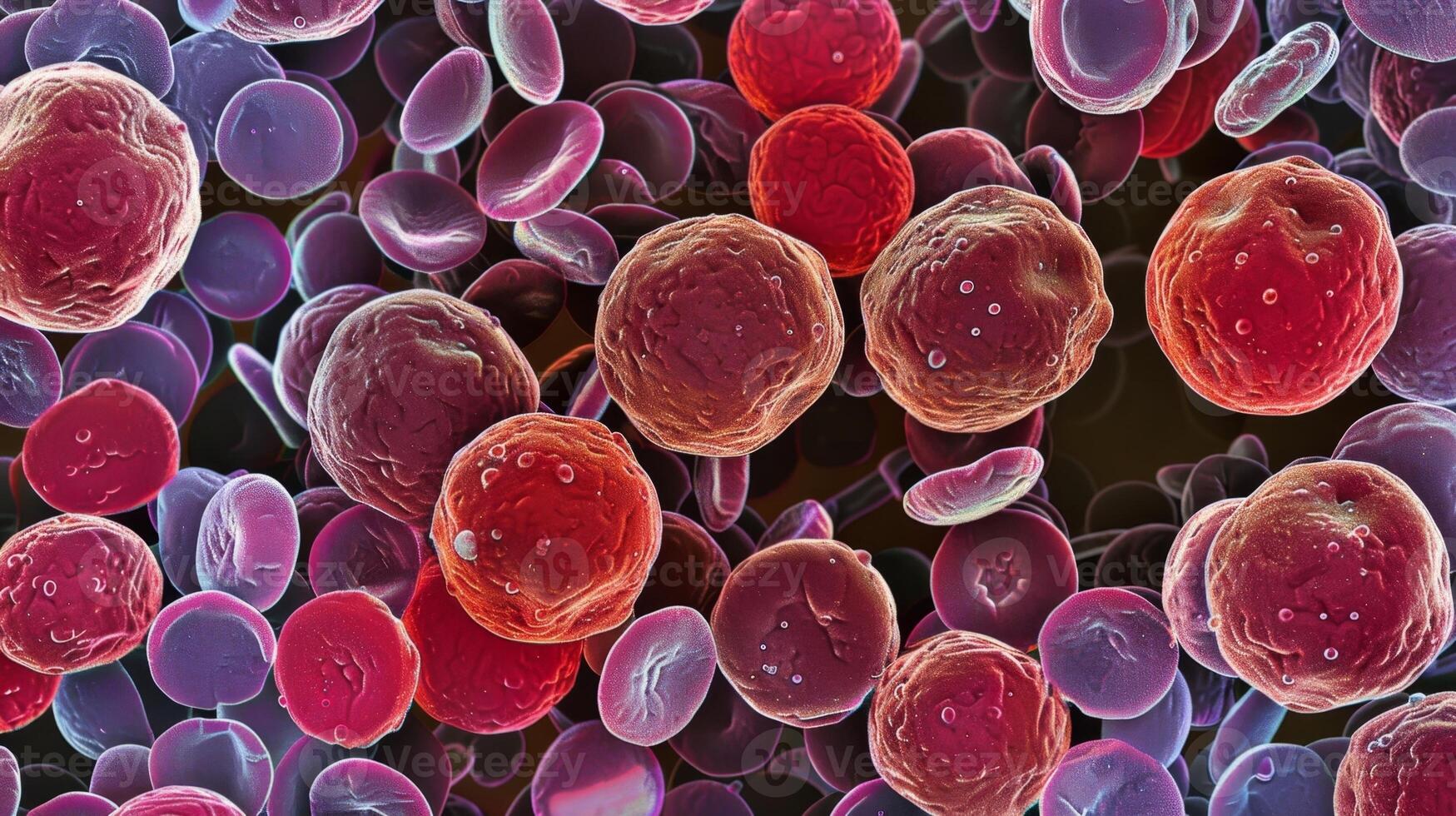 An image of hematopoietic stem cells in the process of differentiating into red cells white cells and platelets photo
