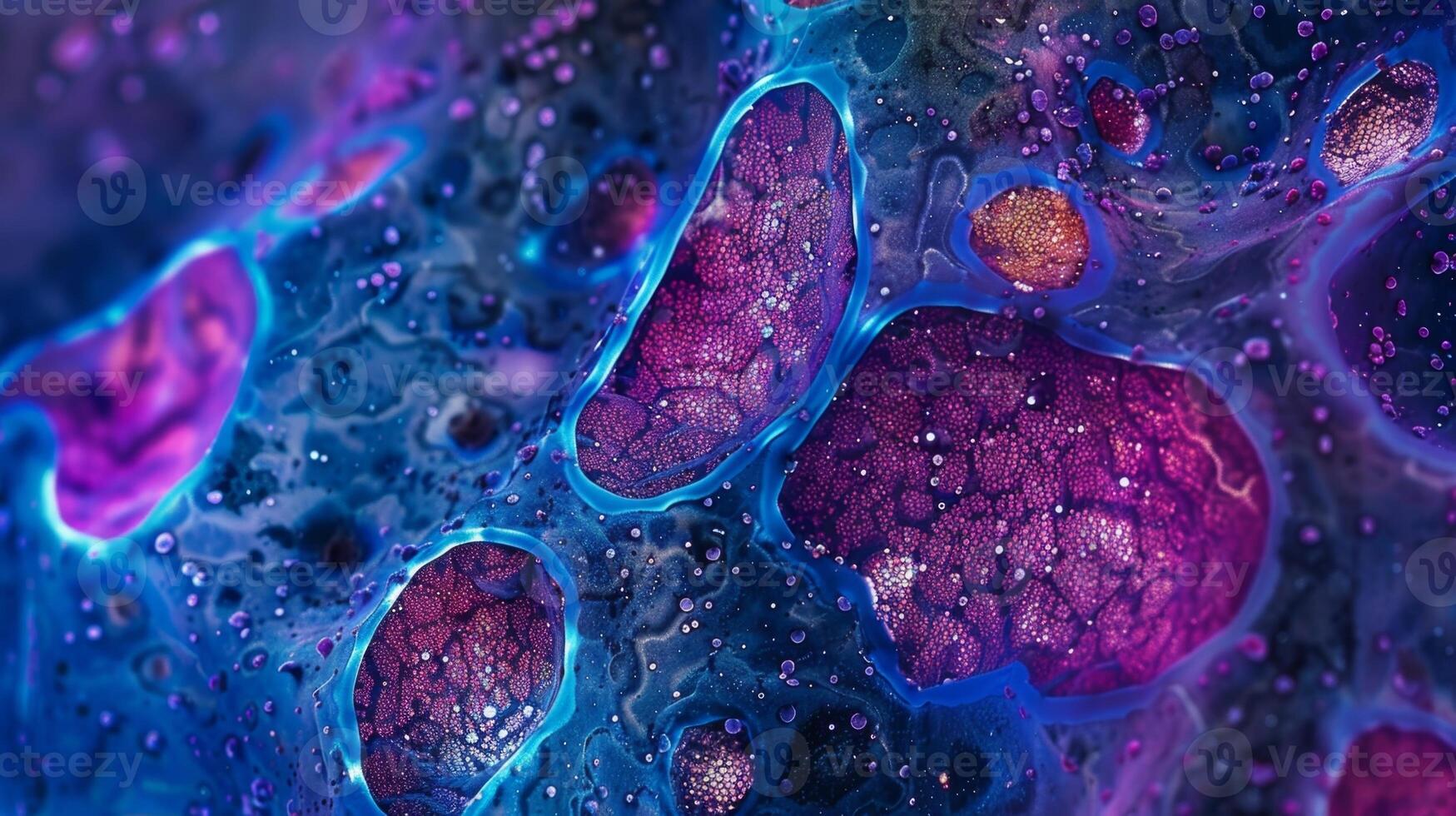 A tissue sample under a light microscope exhibiting abnormal cell death patterns characteristic of disorders associated with malfunctioning apoptosis pathways photo