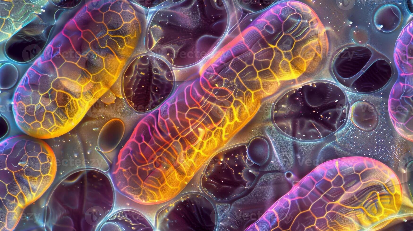An electron microscope image of the cristae the folds in the inner membrane of mitochondria where most of the cellular respiration process takes place photo
