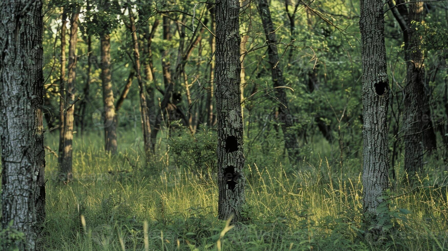 A grove of trees with hollow trunks offering nesting and roosting spots for owls woods and other cavitydwelling birds photo