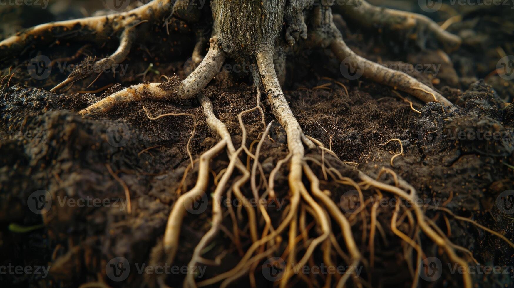 A closeup of a single tree sapling showing its intricate root system and potential for growth photo