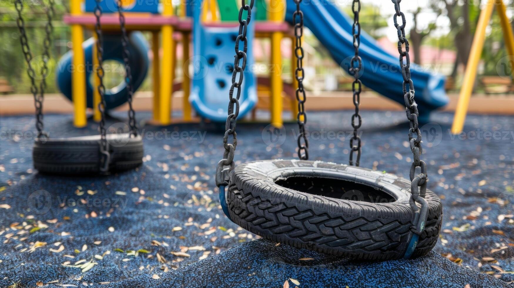 A playground featuring swings and slides made from recycled tires giving new life to old rubber products photo
