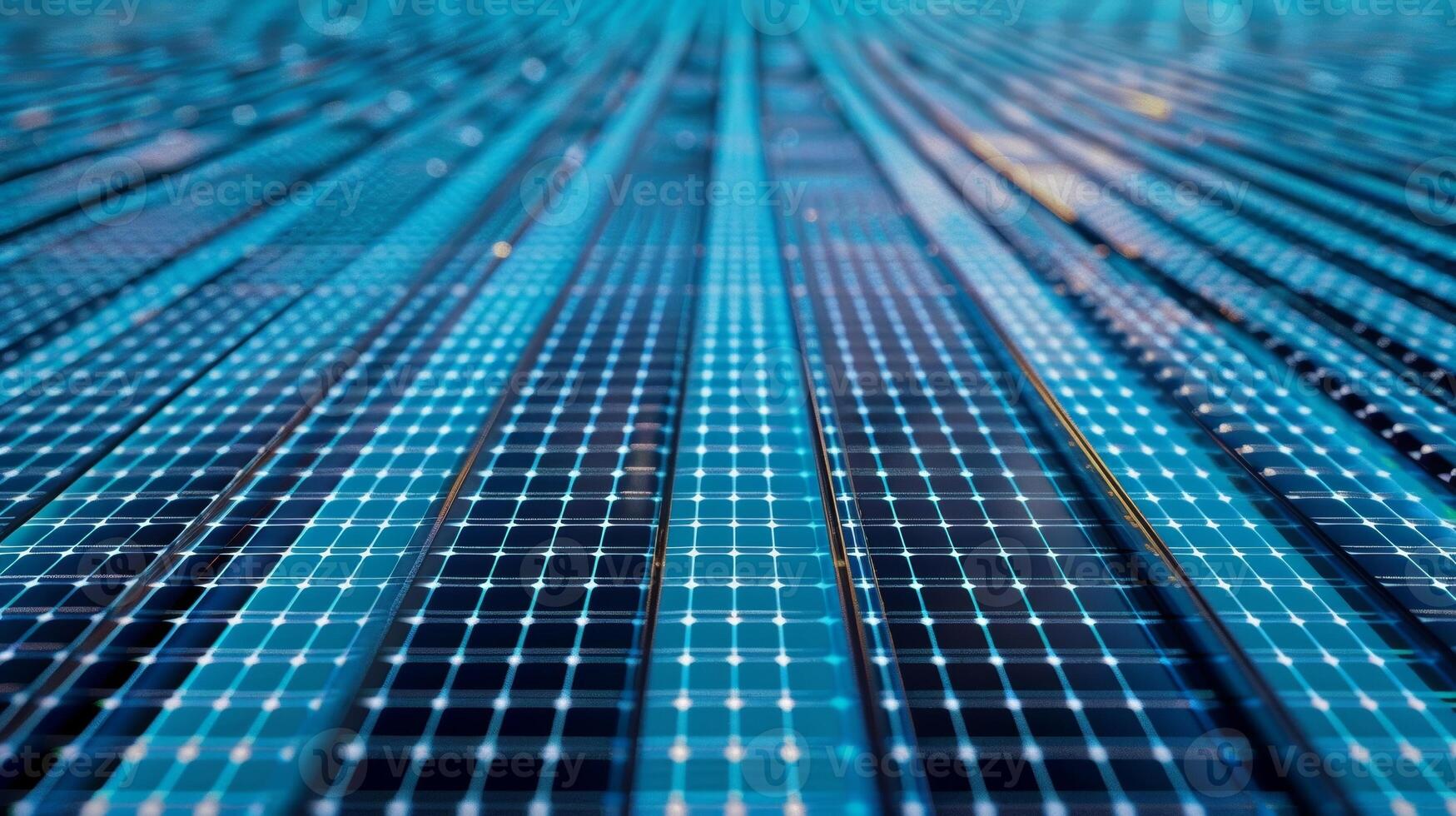 Endless rows of solar panels stretching towards the horizon photo