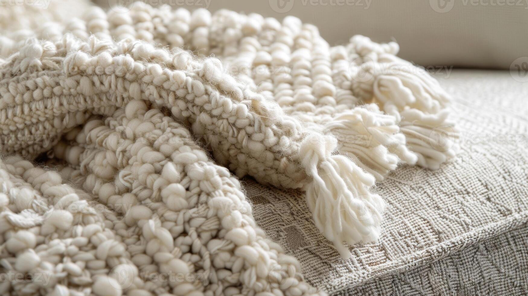 Chunky Weave The tightly woven threads of the throw blanket create a textured and chunky pattern adding depth and warmth to the overall look photo