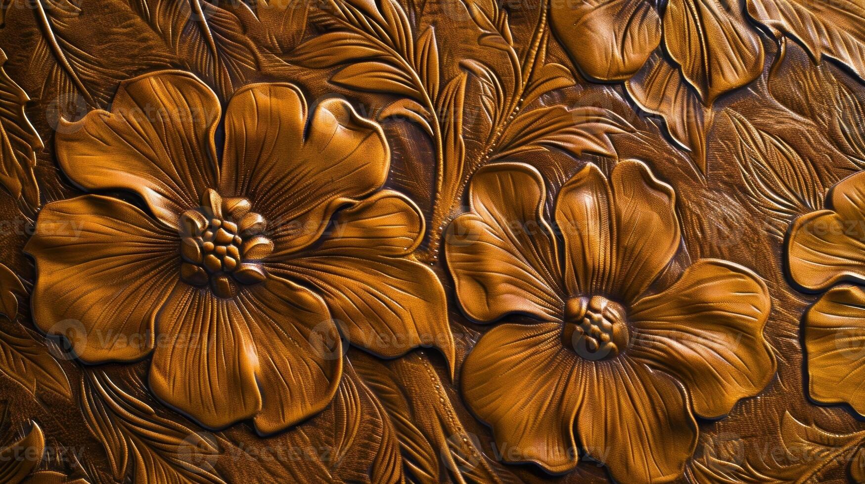 A luxurious honeytoned leather with a sculpted floral design creating a soft and intricate embossed texture photo